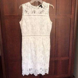 Little white dress - Aqua white floral crochet dress, exposed zipper